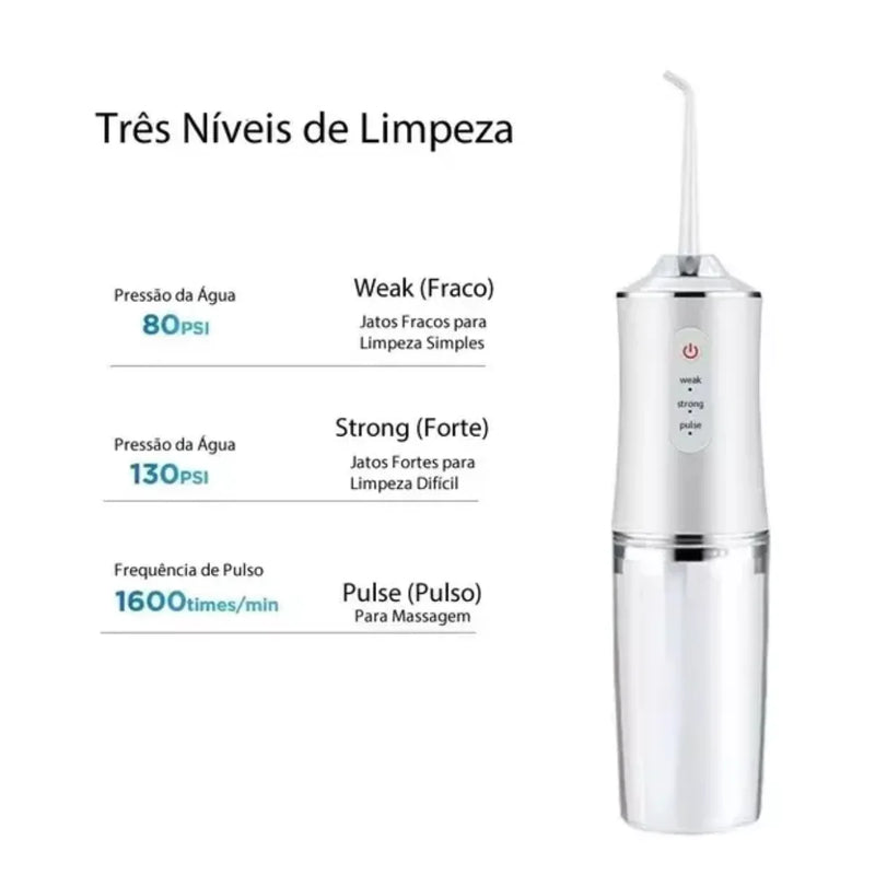 Irrigador Dental Oral Recarregavél 220ml - Higiene Limpeza Bucal