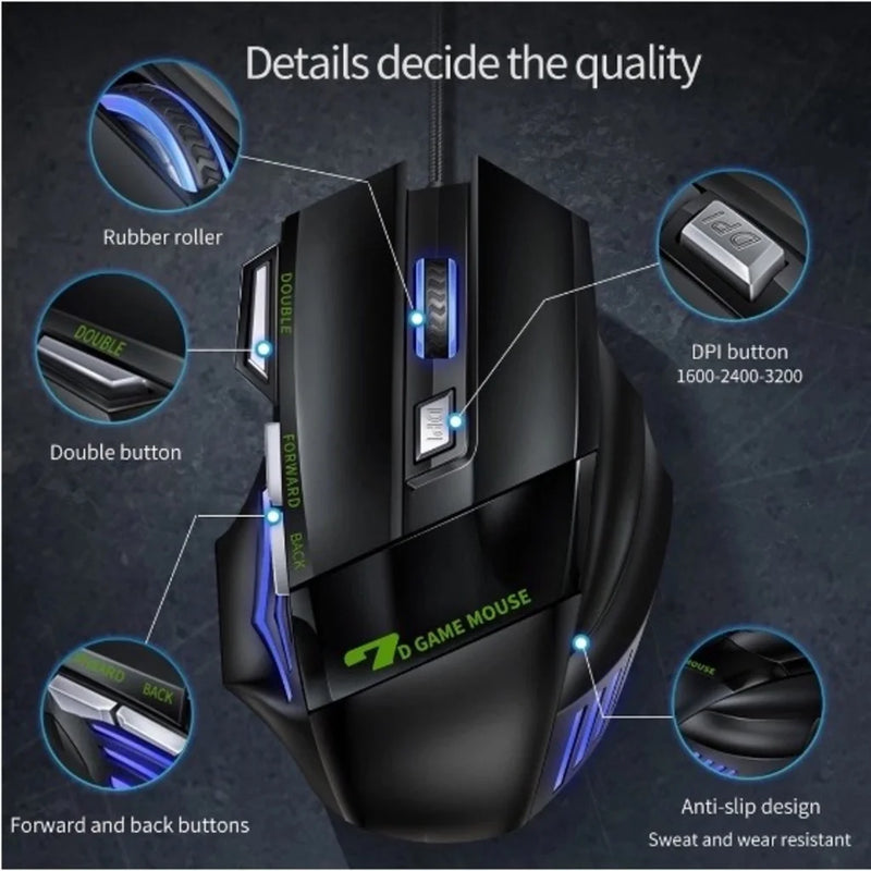 Mouse Gamer para Computador 3200dpi com LED laser X7 USB