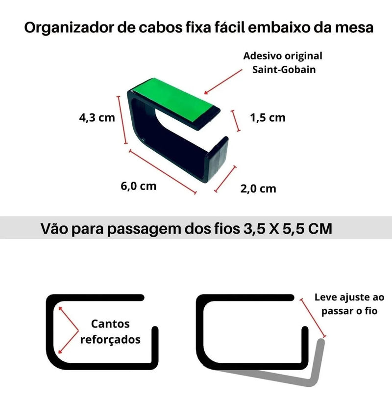 Organizador de Cabos de Mesa Autoadesivo