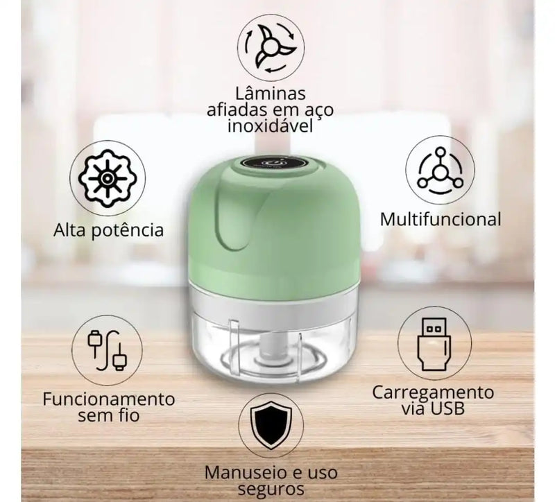 Mini Processador Elétrico 3 Laminas Moedor Recarregável USB 250ml