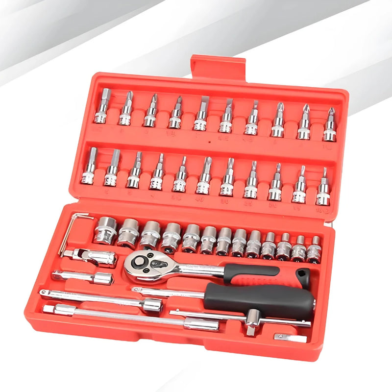 Tool Kit 46 Pieces Reversible Ratchet Wrench With Case Socket Game For Maintenance And Repair