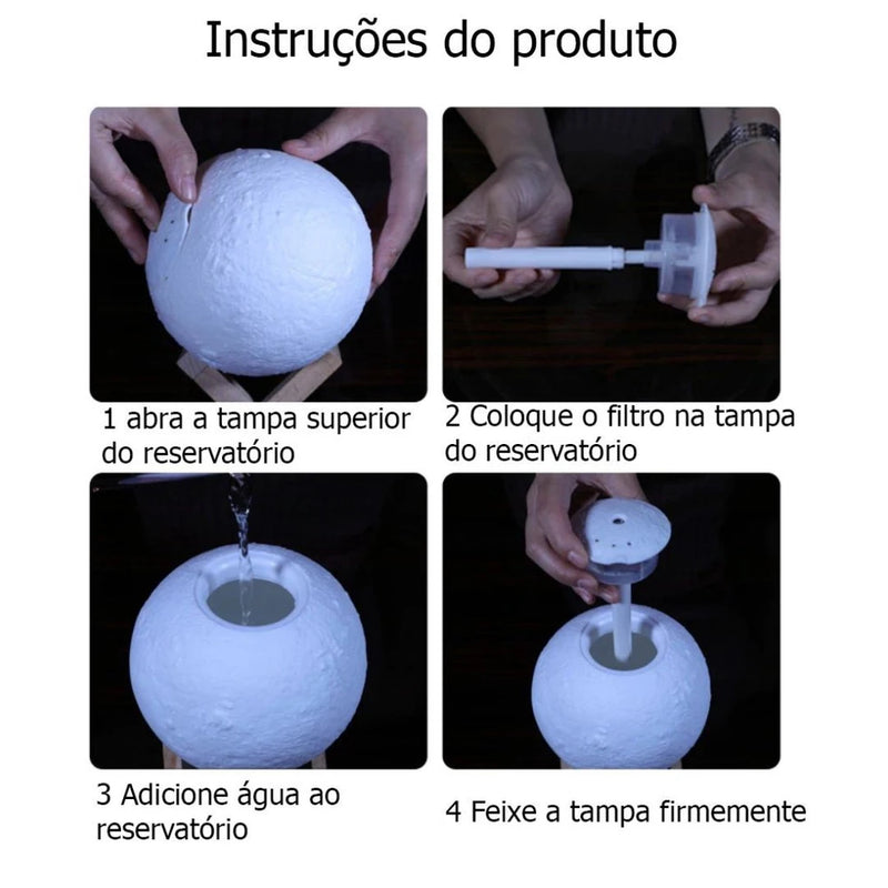 Humidificador Aromatizador Luminária Abajur Lua Cheia