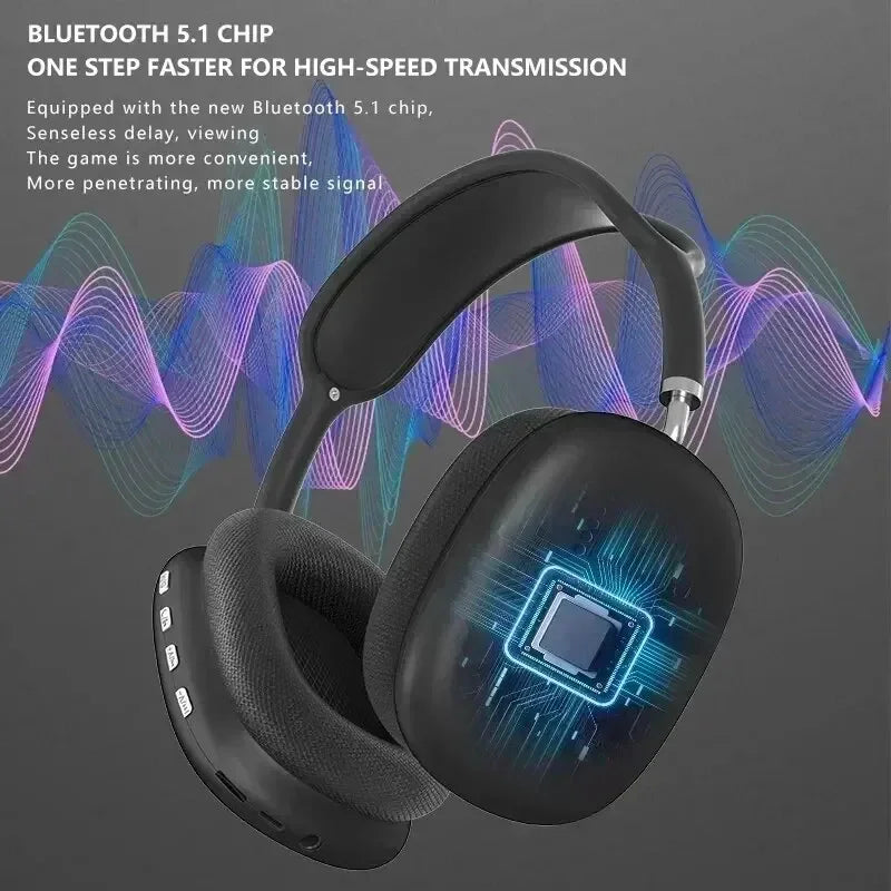 P9 Pro Max New Noise Canceling Wireless Bluetooth Headset Microphone Over-Ear Sports Gaming Headset with TF Card Slot